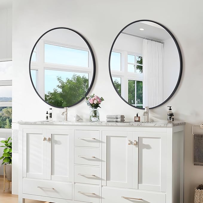 30 Inch Black Round Wall Mirror, Circle Bathroom Mirror - Image 2