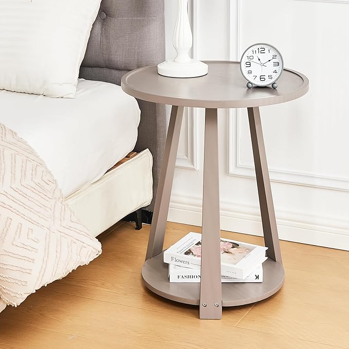 CozyDH Round End Table, Wooden Narrow/Little Coffee/Sofa/Couch SideTable - Image 5