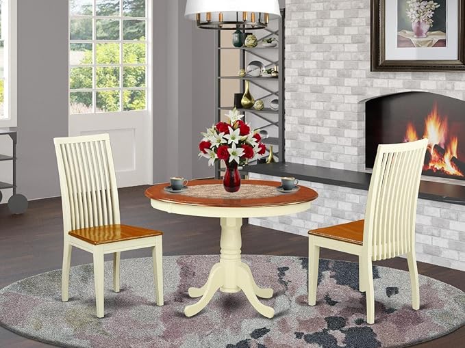 East West Furniture HLIP3-BMK-W 3 Piece Dining Set Contains a Round Dining Room - Image 7