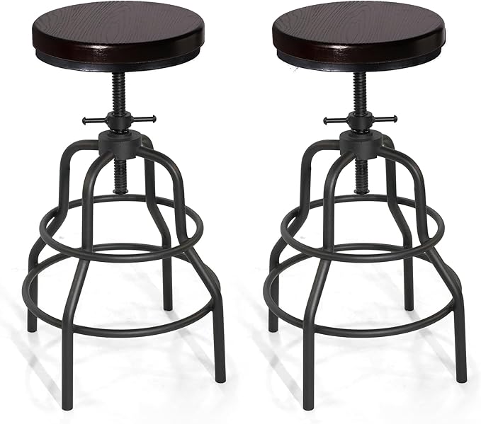 LOKKHAN Vintage Industrial Bar Stool-Rustic Swivel Bar Stool-Round Walnut Wood by LOKKHAN