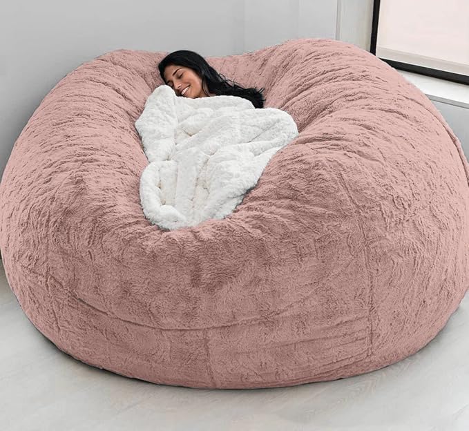 Giant Fur Bean Bag Chair Cover for Kids Adults, Living Room Furniture Big Round by LLPCKPB