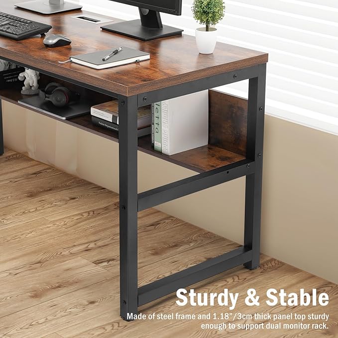 TOPSKY Computer Desk with Bookshelf/Metal Hole Cable Cover 1.18" Thick Desk - Image 7