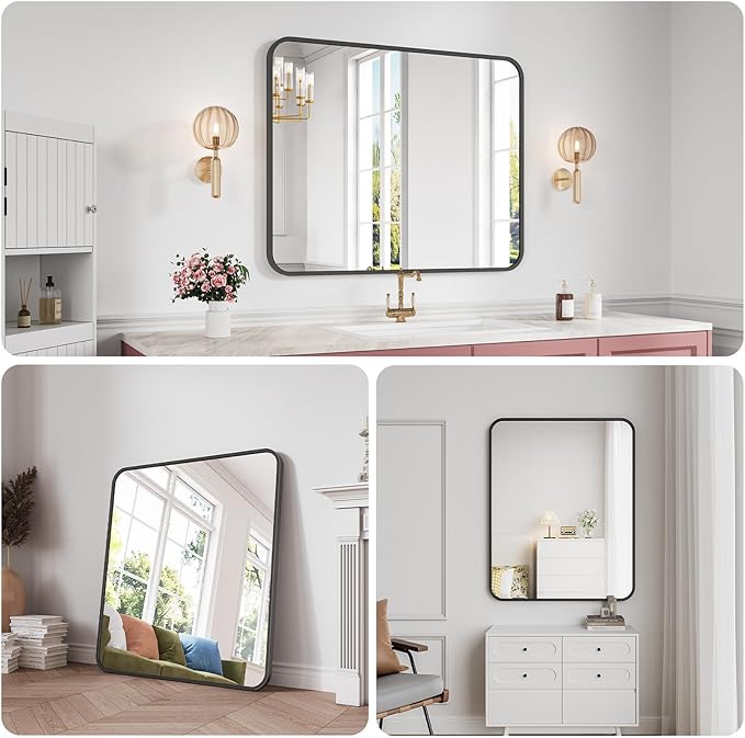 Koonmi Bathroom Mirror, 32X40 Inch Black Metal Framed Mirror - Image 3