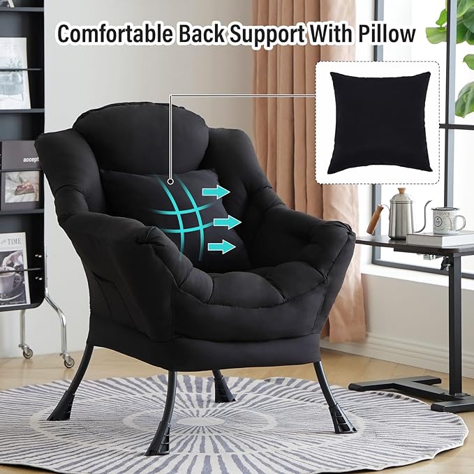 Lazy Chair with Pillow for Living Room, Modern Lounge Accent Chair with Armrests - Image 3