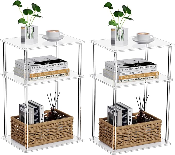 Clear Acrylic Side Table, 3-Tier End Table by Bkemiy