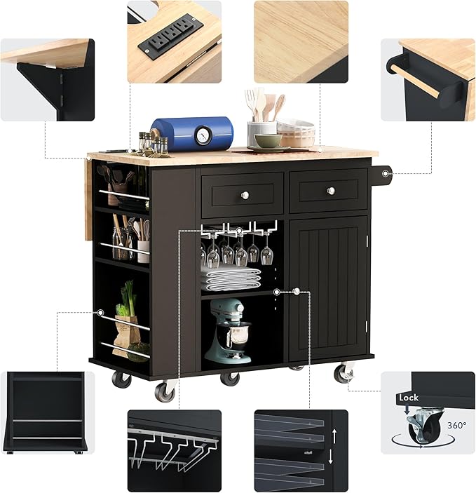 Merax Rubber Wood Kitchen Island - Image 3