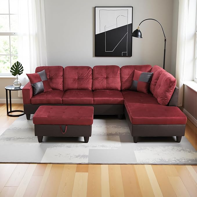 Couches for Living Room Modern L Shaped Couch Comfy Flannel Fabric 3 Pieces - Image 4