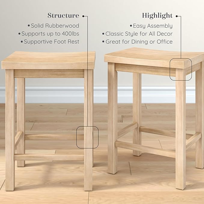 Grain & Grove Smith Collection Set of 2 Solid Wood Counter Height Bar Stools - Image 4