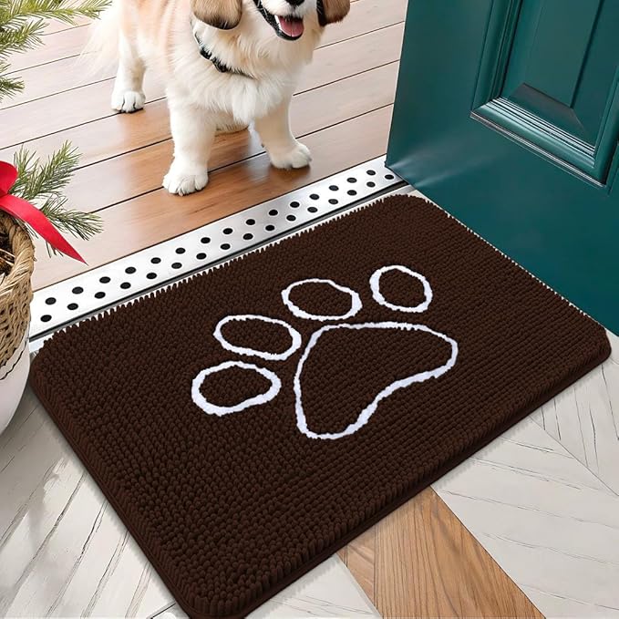 OLANLY Door Mat for Muddy Dog Paws 24x16, Ultra Absorbent Chenille Mud Doormat by OLANLY