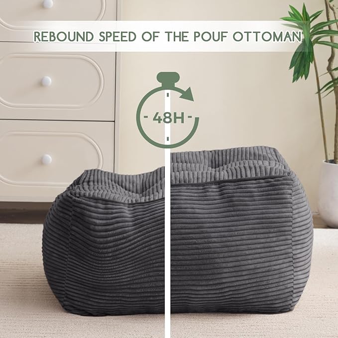 HIGOGOGO Square Stuffed Pouf Ottoman, Corduroy Poufs - Image 4
