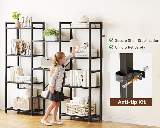 Casaottima Triple 4 Tier Bookshelf, Large Bookcase - Image 4