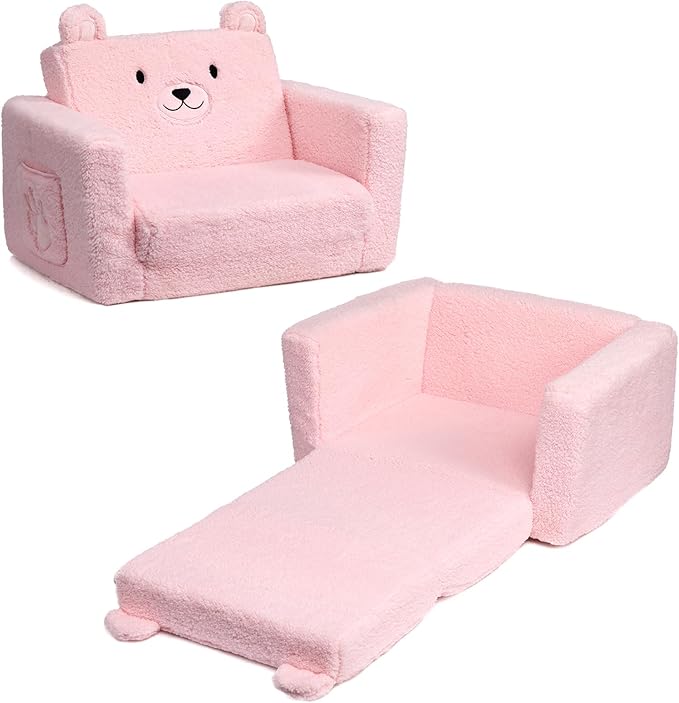 ALIMORDEN Fold Out Toddler Couch, Comfy 2-in-1 Cuddly Sherpa Bear Chair by ALIMORDEN