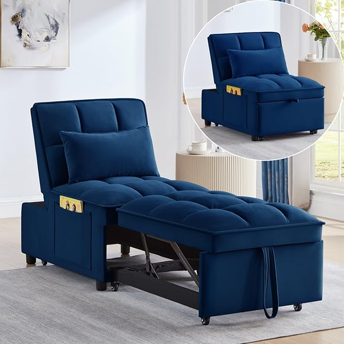 KEIKI Velvet Single Convertible Sleeper Chair Sofa Bed by Unknown