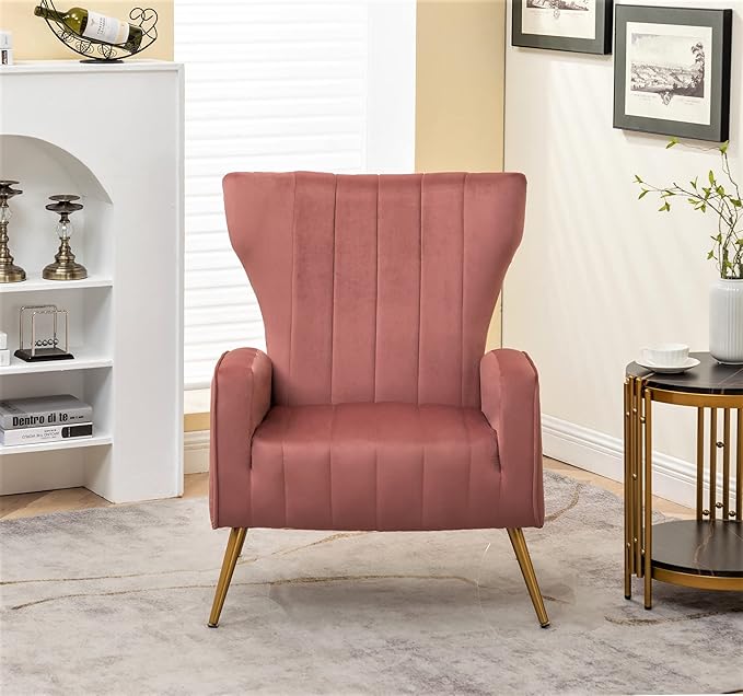 Container Furniture Direct Modern Velvet Accent Chair, Channel Tufted Bedroom by ContainerDirect
