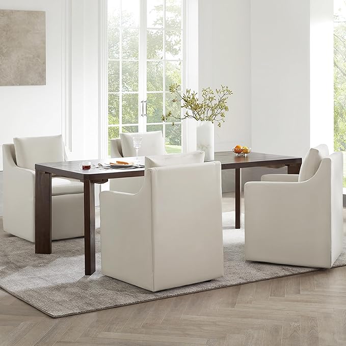 Upholstered Dining Chairs with Casters Washable Cover Side Deskchair with - Image 8