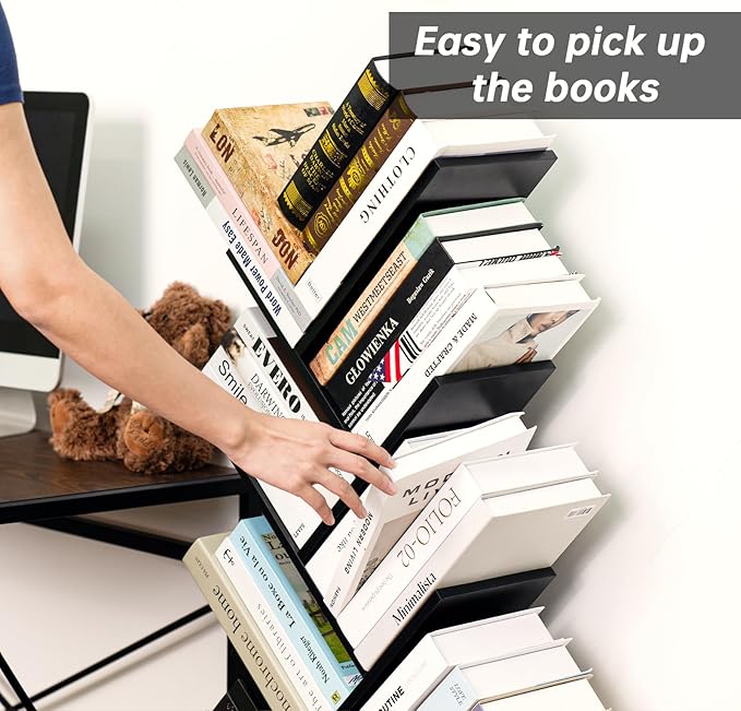 8 Tier Tree Bookshelf with Drawer, Free Standing Wood Bookcase - Image 8