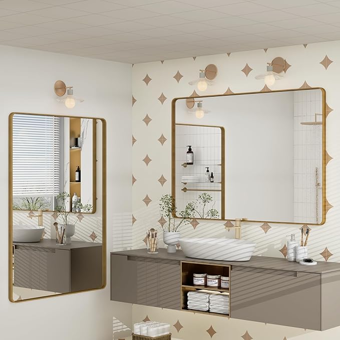 55x40 Inch Gold Bathroom Mirror, Brushed Metal Frame Gold Vanity Mirror - Image 6