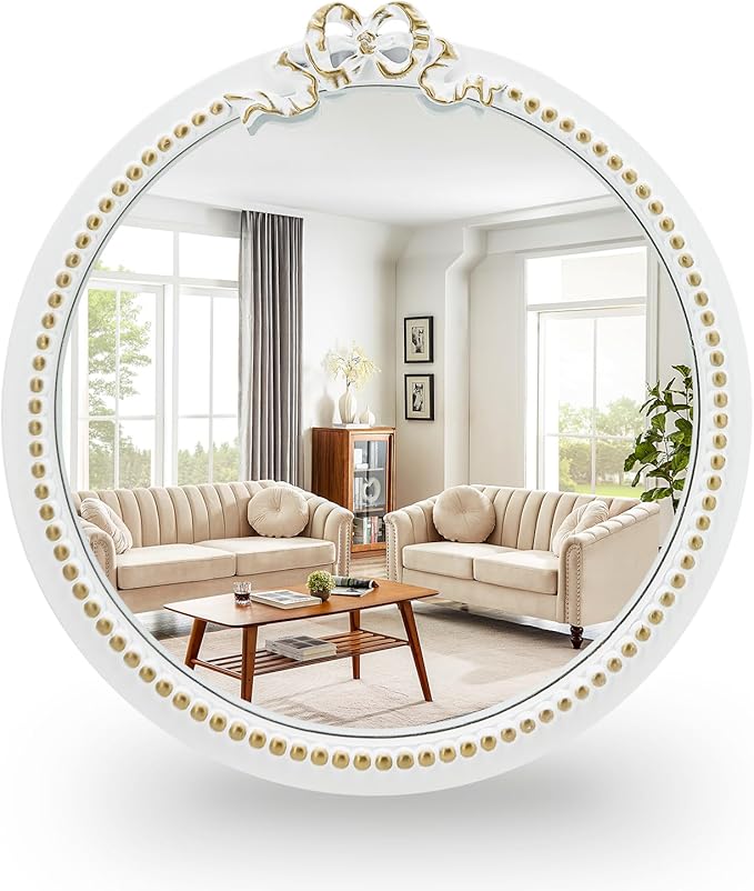 Vintage Round Wall Mirror 11.8inch Small Farmhouse Wooden Vanity Mirror by TopCity