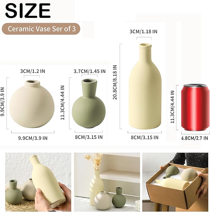 Vase Set of 3, Ceramic Vases Home Decor Flower Decorative Table Decor Vase - Image 2
