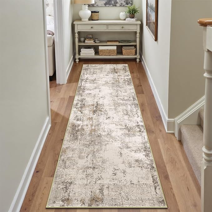 2x10 Washable Runner Rug Brown Grey Neutral Abstract Hallway Kitchen Living - Image 5