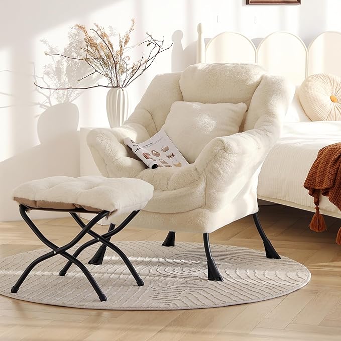 Large Lazy Chair with Ottoman, Accent Reading Chair with a Throw Pillow - Image 4