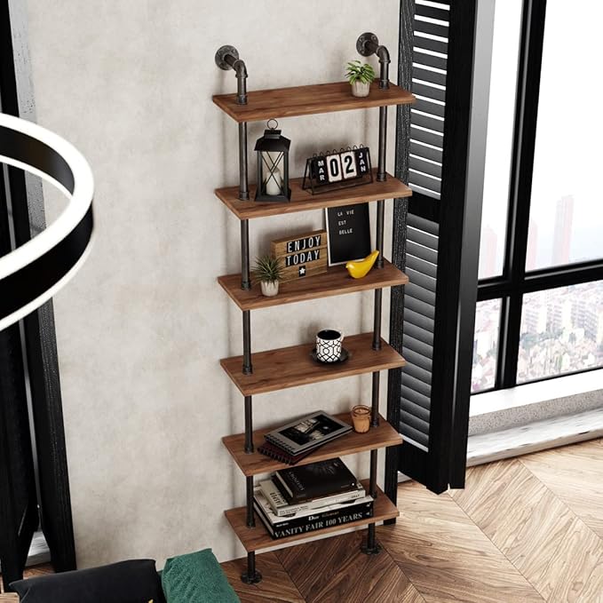 Industrial Pipe Bookshelves Rustic Wall Ladder Bookshelf Display Storage Stand - Image 7