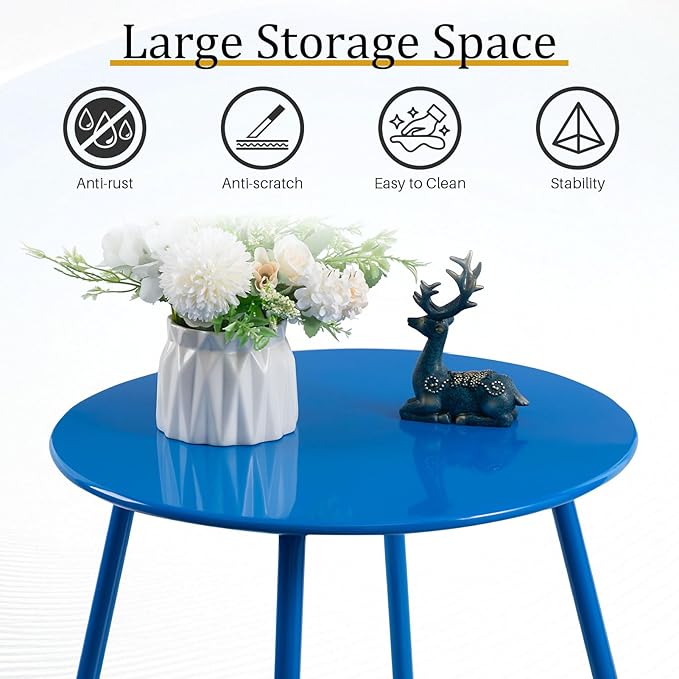 HollyHOME Round Metal Side Table, Rust-Resistant Patio Small Plant Stand - Image 7