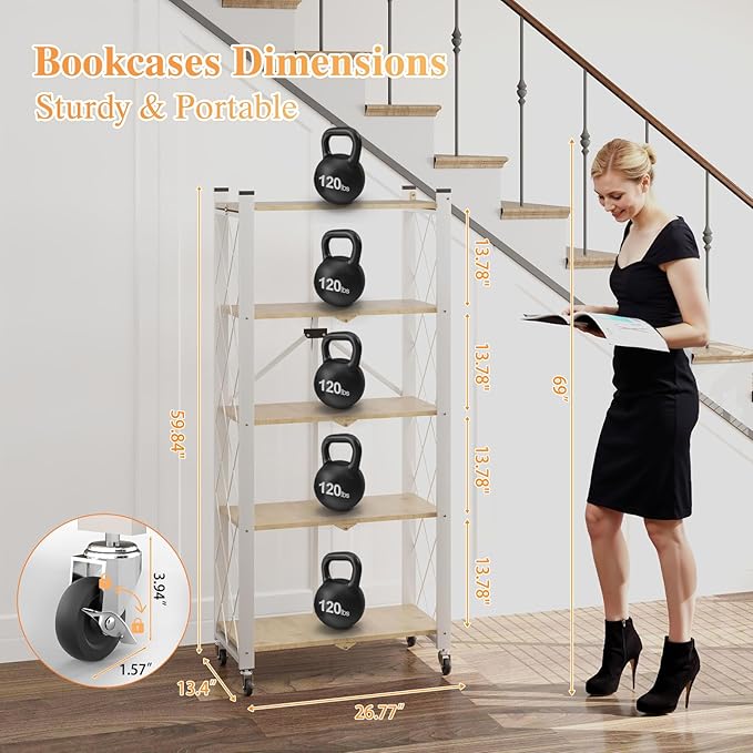 BAOYOUNI 5-Tier Vintage Industrial Bookshelf - Image 3