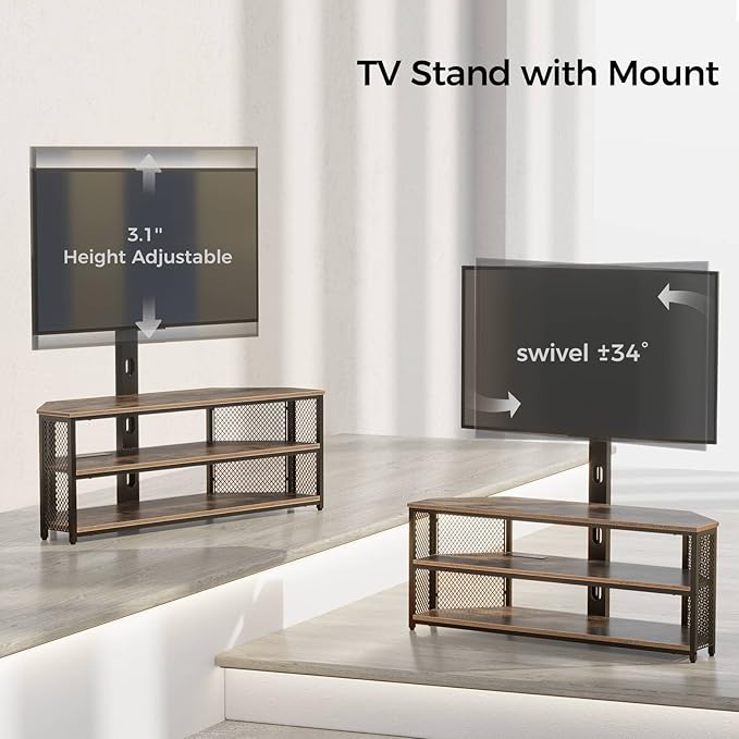 Rolanstar TV Stand with Mount and Power Outlet, Swivel TV Stand Mount with LED - Image 5