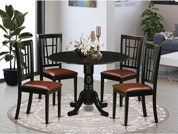 East West Furniture DLNI5-BLK-LC 5 Piece Dining Set Includes a Round Dining - Image 6