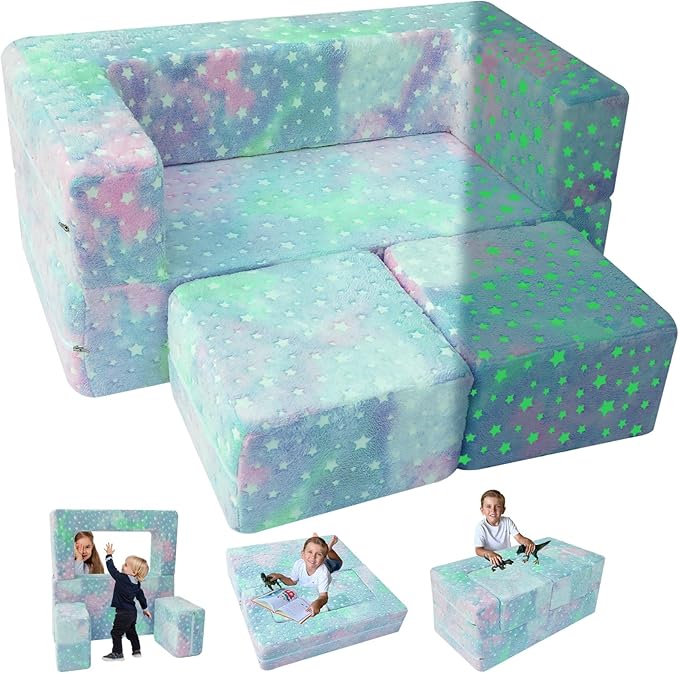 MeMoreCool Kids Play Couch for Playroom, Toddler Glow in Dark Sofa, Modular by MeMoreCool