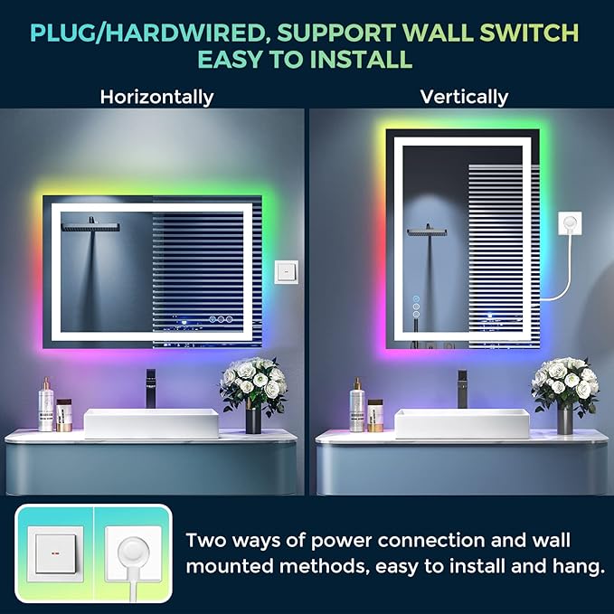 24x36 Inch RGB LED Bathroom Mirror Front Light and RGB Backlit Lighted Vanity - Image 7
