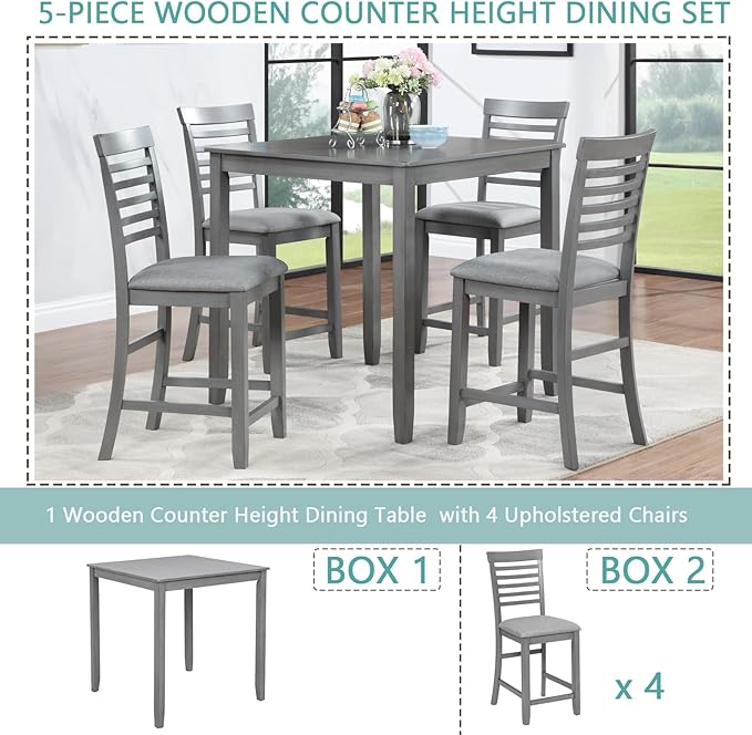 KEIKI 5-Piece Counter Height Dining Table Set - Image 7