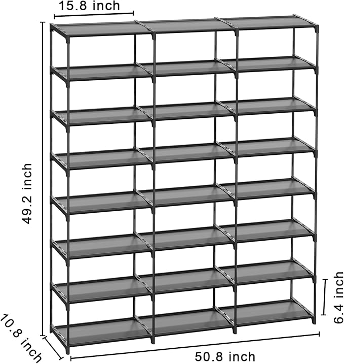 Large Shoe Rack 3 Row 8 Tier 40-60 Pairs Shoes Boots - Image 2