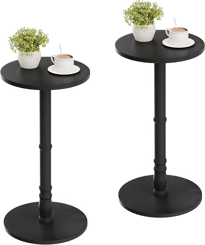 Round Side Tables Set of 2, Solid Wood Pillar by Homleke