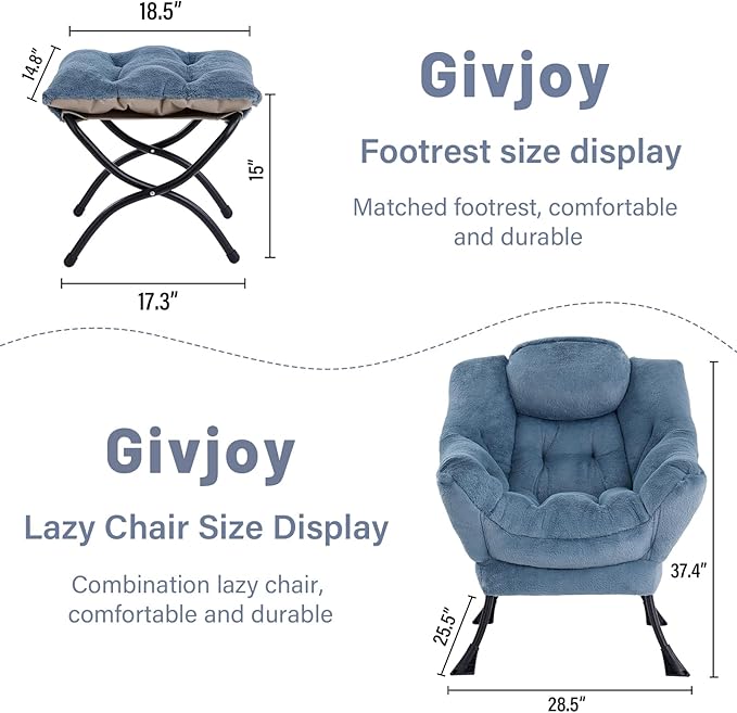 Cozy Lazy Chair and Ottoman, Large Contemporary Accent Lounge Chair Set - Image 3