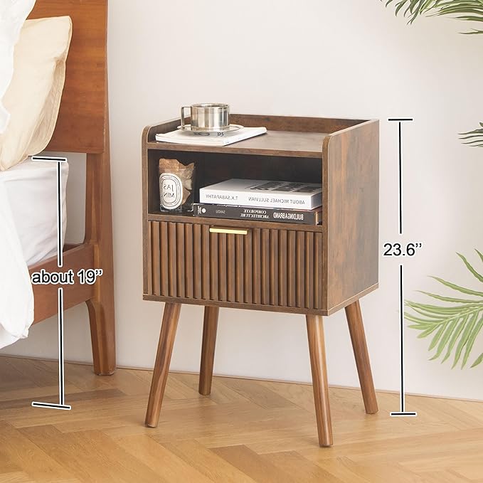 AWASEN Mid Century Modern Nightstand, Wood Bedside Table - Image 2