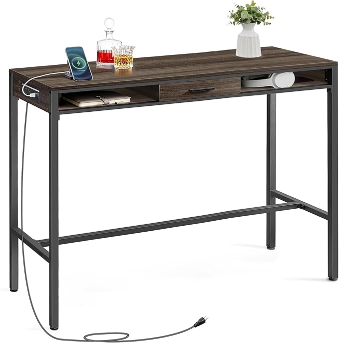 VASAGLE Bar Table with Power Outlets, 47.2 Inches Long Bar Height Pub Table by VASAGLEbySONGMICSHOME