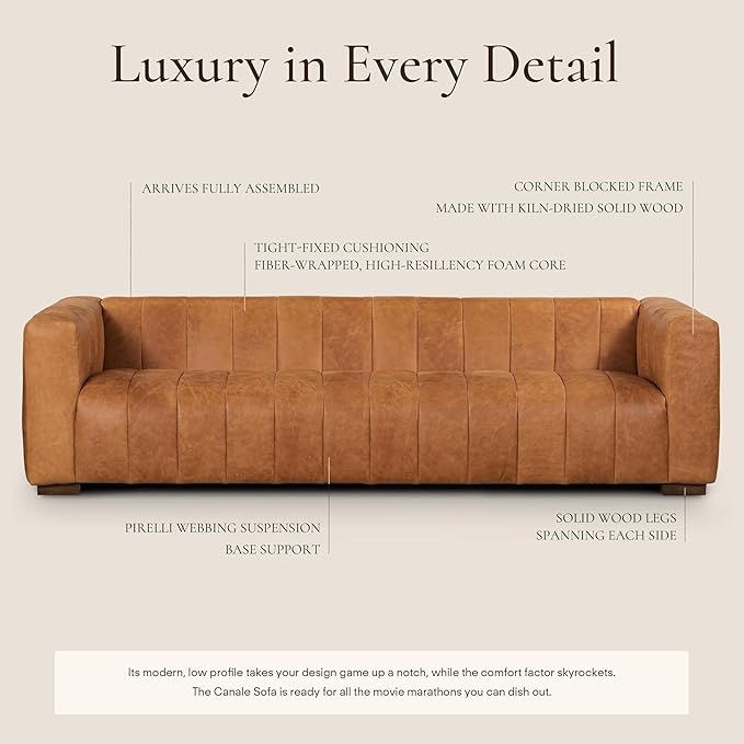POLY & BARK Canale 99" Sofa in Cognac Tan - Image 4