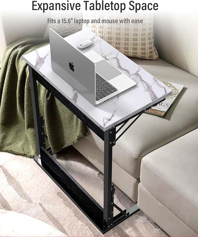 Tatub 24" Folding TV Tray Table, Marble C Shaped End Table - Image 5