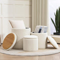 Round Set of 3 Ottoman with Storage-Upholstered Velvet Vanity Stool by ComHeFu