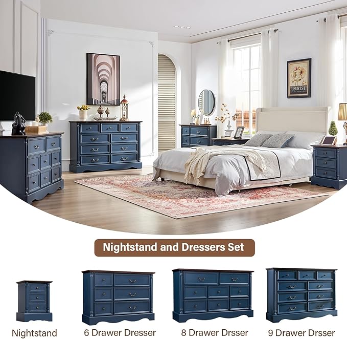 Nightstand with 3 Drawers, Rustic Night Stand 18' Wide Side Table with Storage - Image 3
