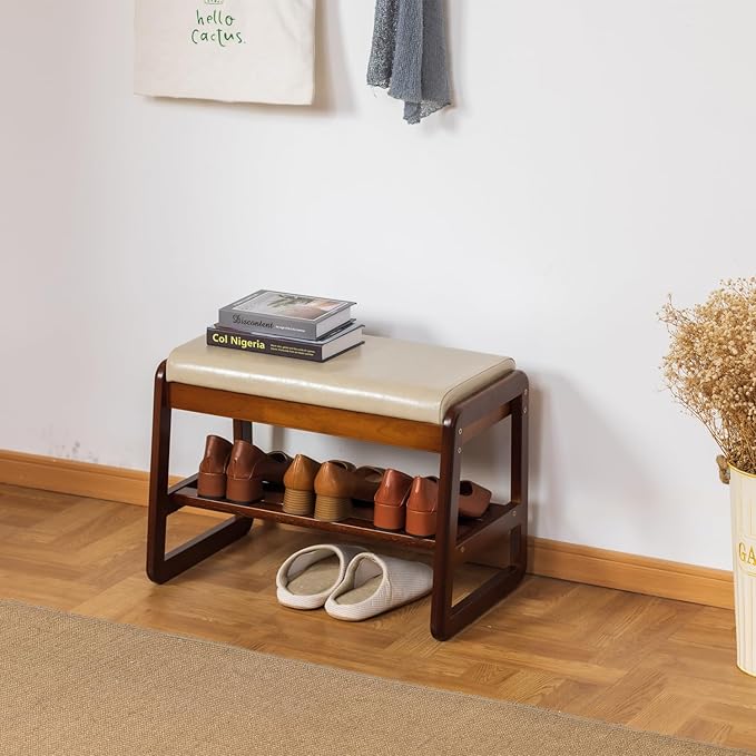 latifolia Solid Wood Bench, Entryway Shoe Bench - Image 2