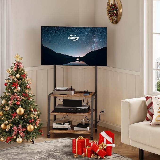 HOOBRO Rolling TV Stand with Mount and Power Outlet Up to 55 inch TV, Corner by HOOBRO