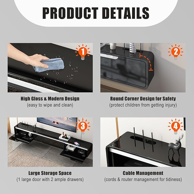 CENOVE High Gloss Floating TV Stand - Image 5