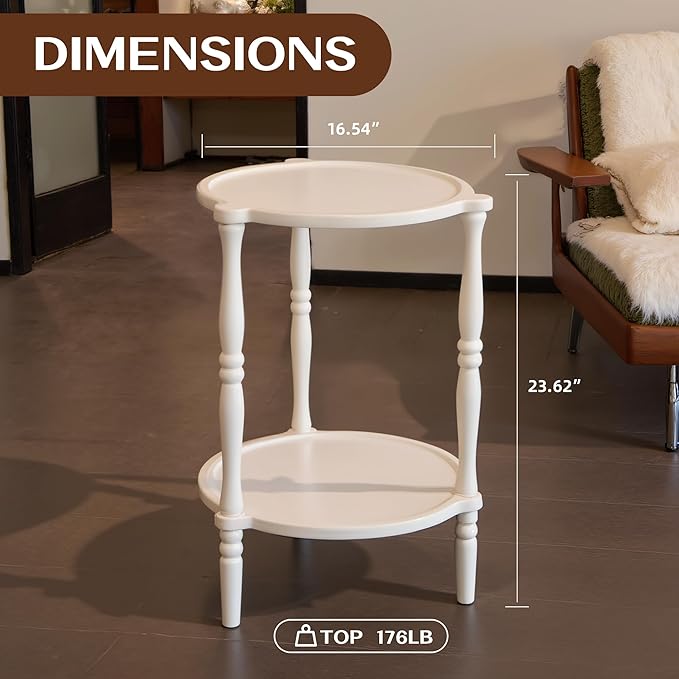 Accent Wood End Table, 2-Tier Round Bedside Table, Natural Side Table Nightstand - Image 2