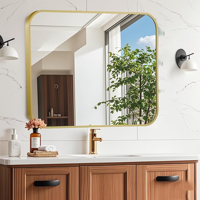 30x36 Inch Gold Mirror, Framed Rectangle Mirror - Image 2