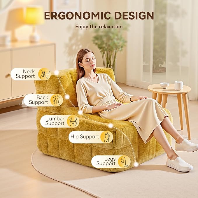 Bean Bag Chair, Soft Chenille Pre-Filled Lazy Chair Floor Sofa Bean Bag Chair - Image 7
