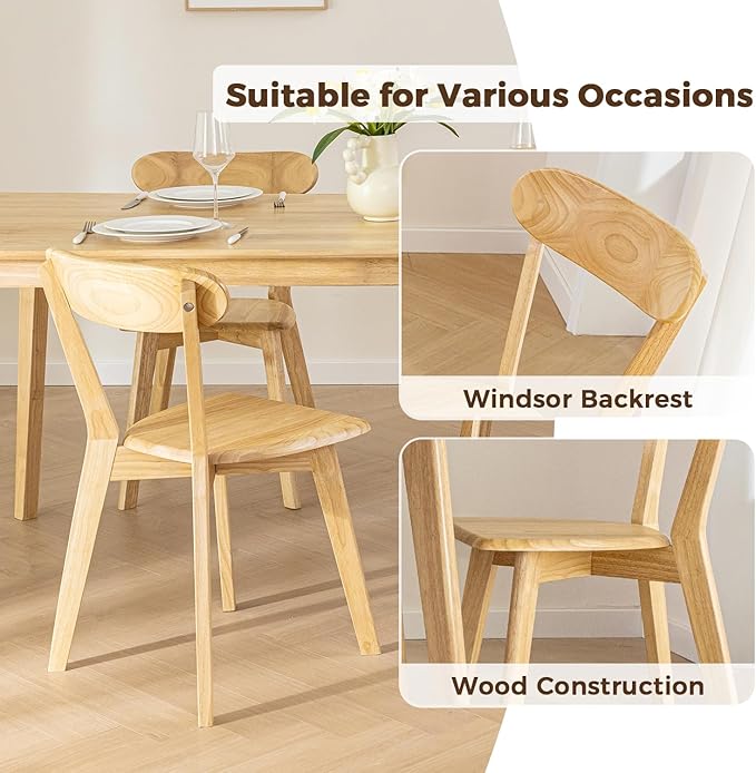 DELAVIN Soild Wood Dining Chairs Set of 2, Oak Wood Kitchen Chairs, Mid Century - Image 6