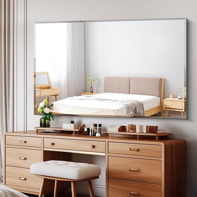 60x36 Large Beveled Mirror, Frameless Beveled Bathroom Mirrors - Image 2